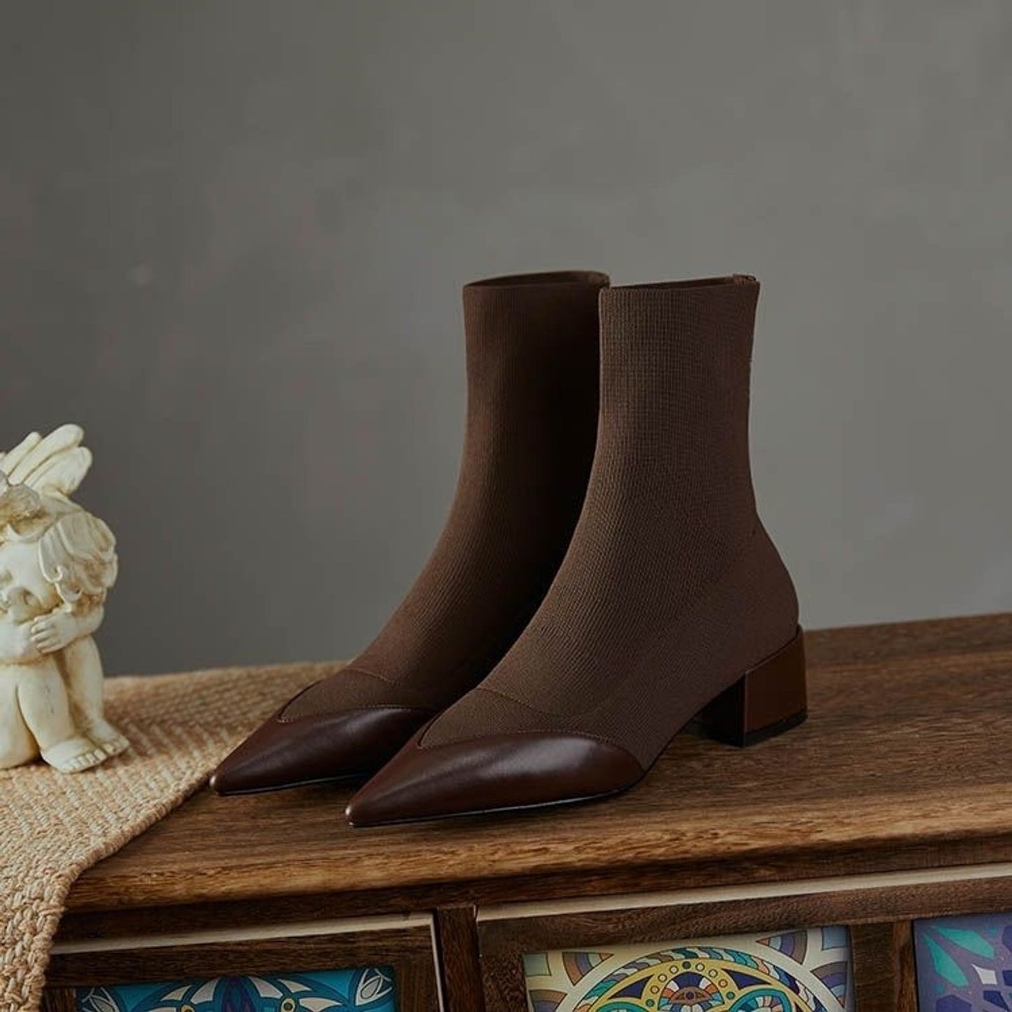 Pointed Toe Sock Boots with Leather Accents | Imericana