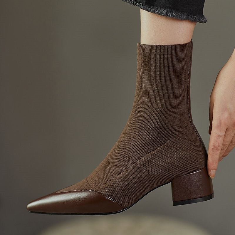 Pointed Toe Sock Boots with Leather Accents | Imericana