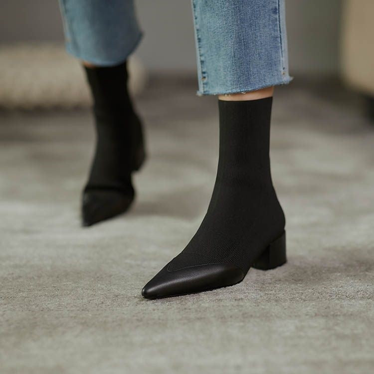 Pointed Toe Sock Boots with Leather Accents | Imericana