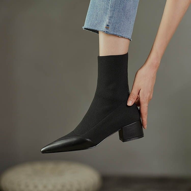 Pointed Toe Sock Boots with Leather Accents | Imericana