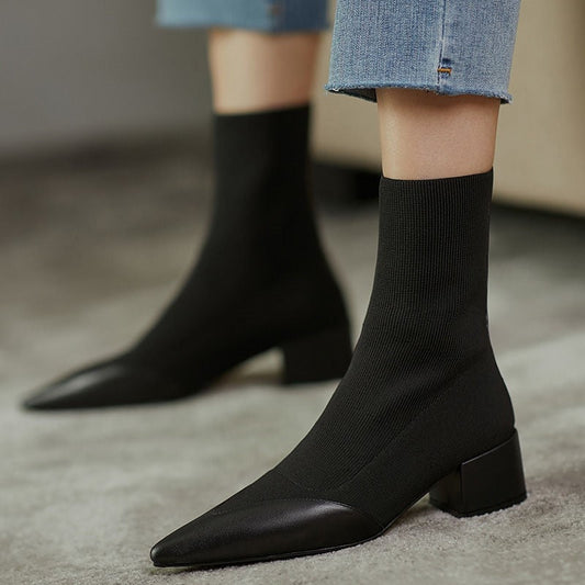 Pointed Toe Sock Boots with Leather Accents | Imericana