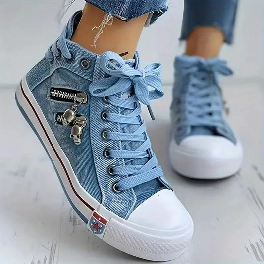 High-Cut Denim Sneakers with Zip Design | Avania