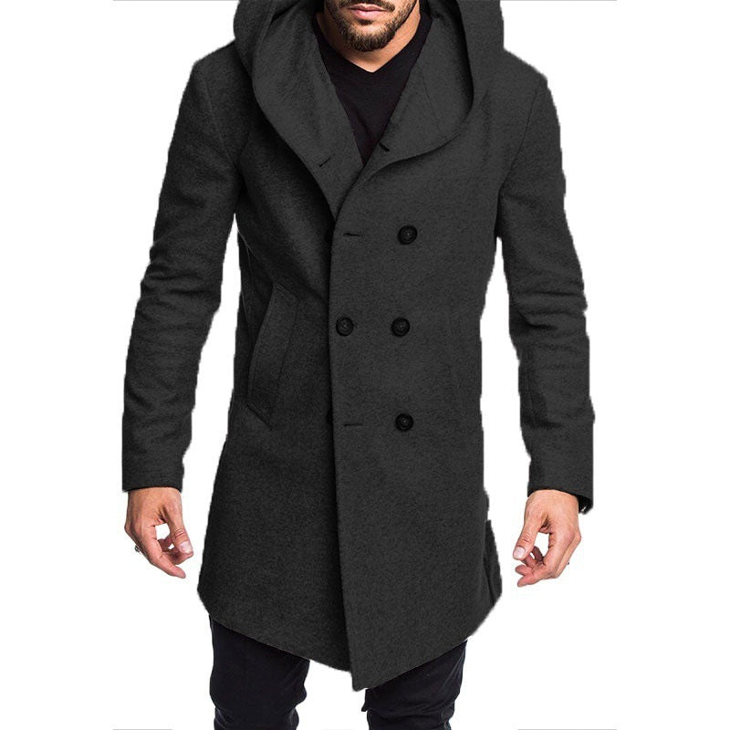 Long, windproof, plain wool coat for men - Lulloz