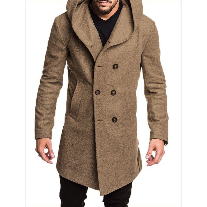 Long, windproof, plain wool coat for men - Lulloz