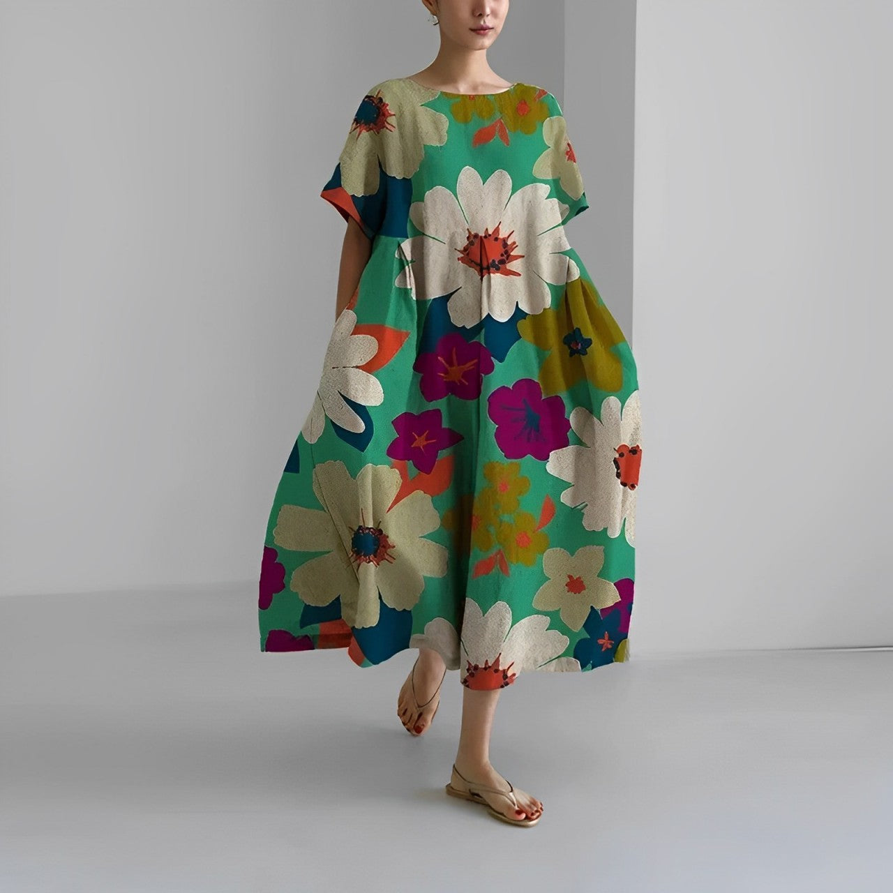 Oversized Maxi Dress with Vibrant Summer Print | Amilah