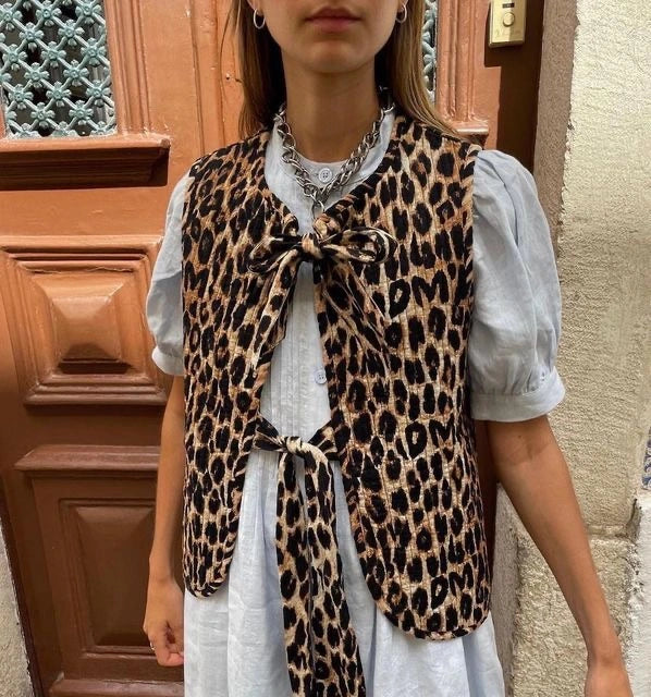 Leopard Print Women Vest with Front Knot Style | Janiyah