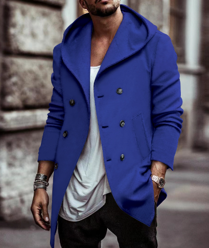 Men's Long Hooded Wool Coat With Buttons | Harvey