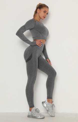 High Waist Sports Leggings and Long Sleeve Crop top | Two Piece Set | Agunia