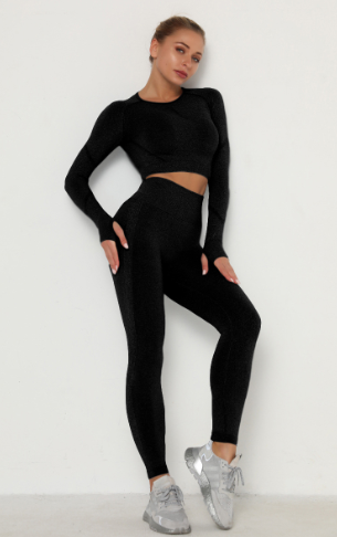 High Waist Sports Leggings and Long Sleeve Crop top | Two Piece Set | Agunia