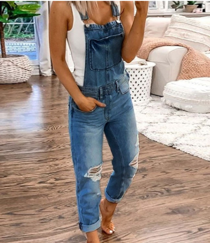 Distressed Denim Jumpsuit for Women | Adelaide