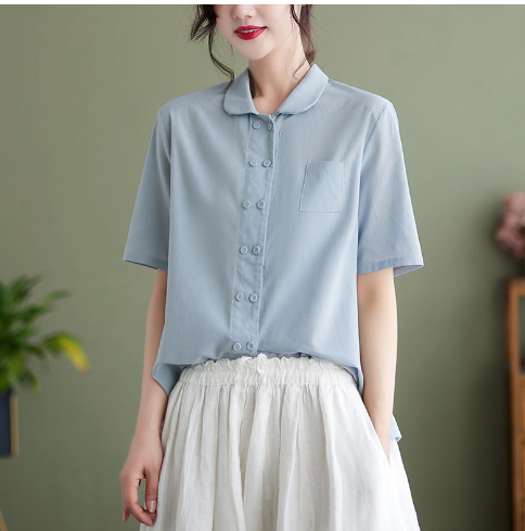 Collared Short Sleeve Button Blouse for Women | Emory