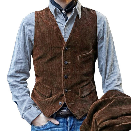 Men's Corduroy Vest with Multiple Pockets | Vinezo