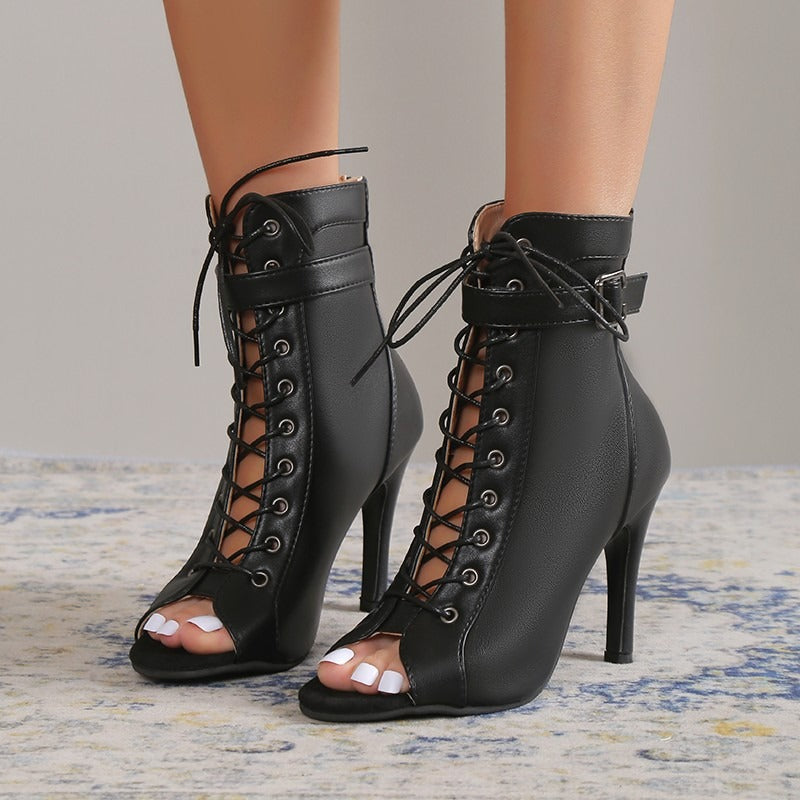 Peep Toe Lace-up Ankle Boots with Stiletto Heel | Mercy