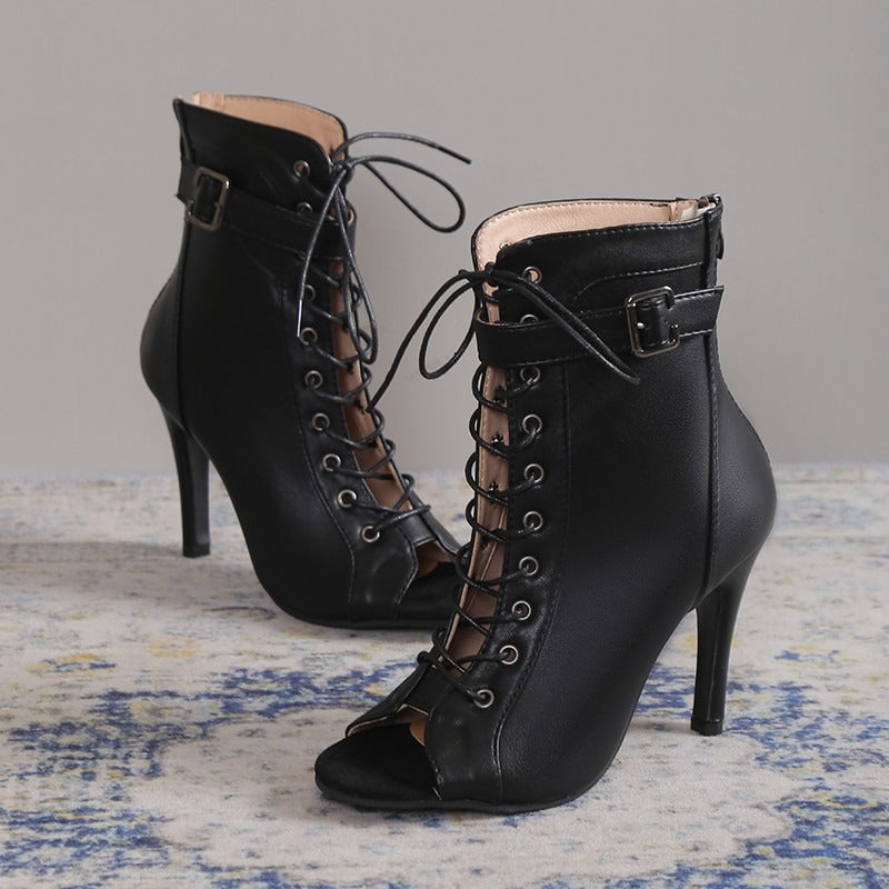 Peep Toe Lace-up Ankle Boots with Stiletto Heel | Mercy