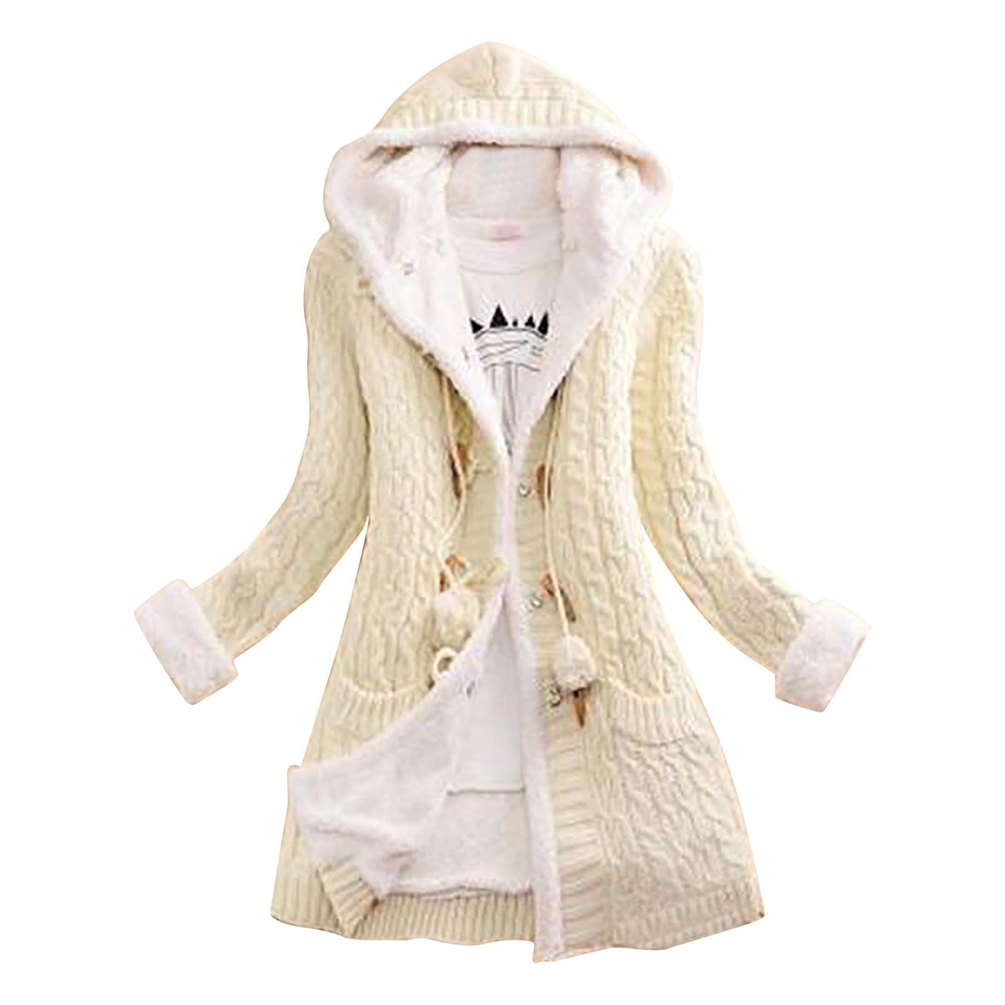 Hooded Winter Knit Coat for Women | Mannica