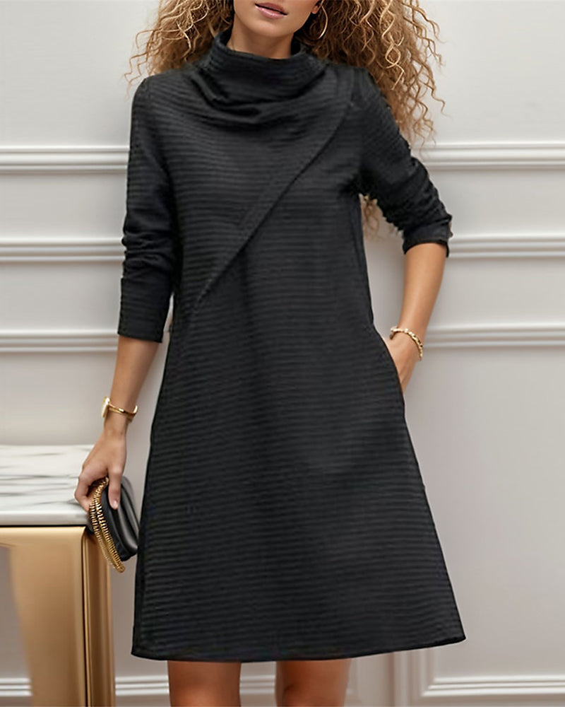 High Collar Layered Long Sleeve Midi Dress | Journi