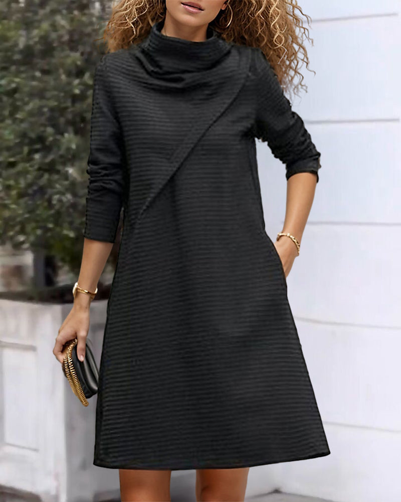 High Collar Layered Long Sleeve Midi Dress | Journi