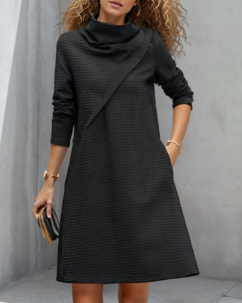 High Collar Layered Long Sleeve Midi Dress | Journi