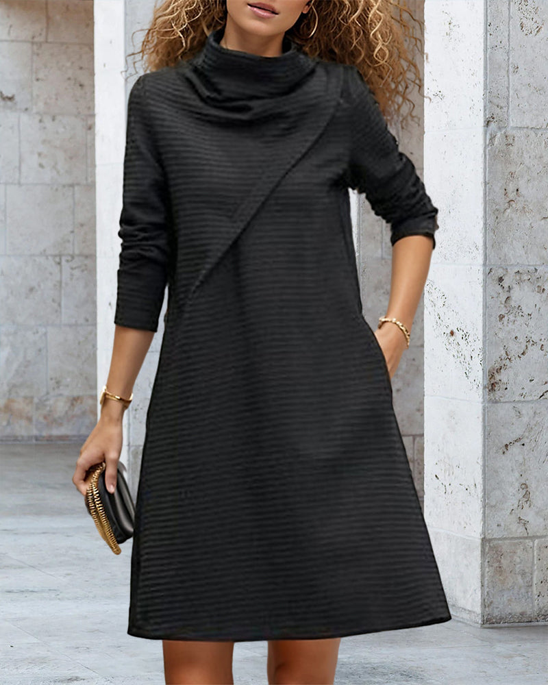 High Collar Layered Long Sleeve Midi Dress | Journi